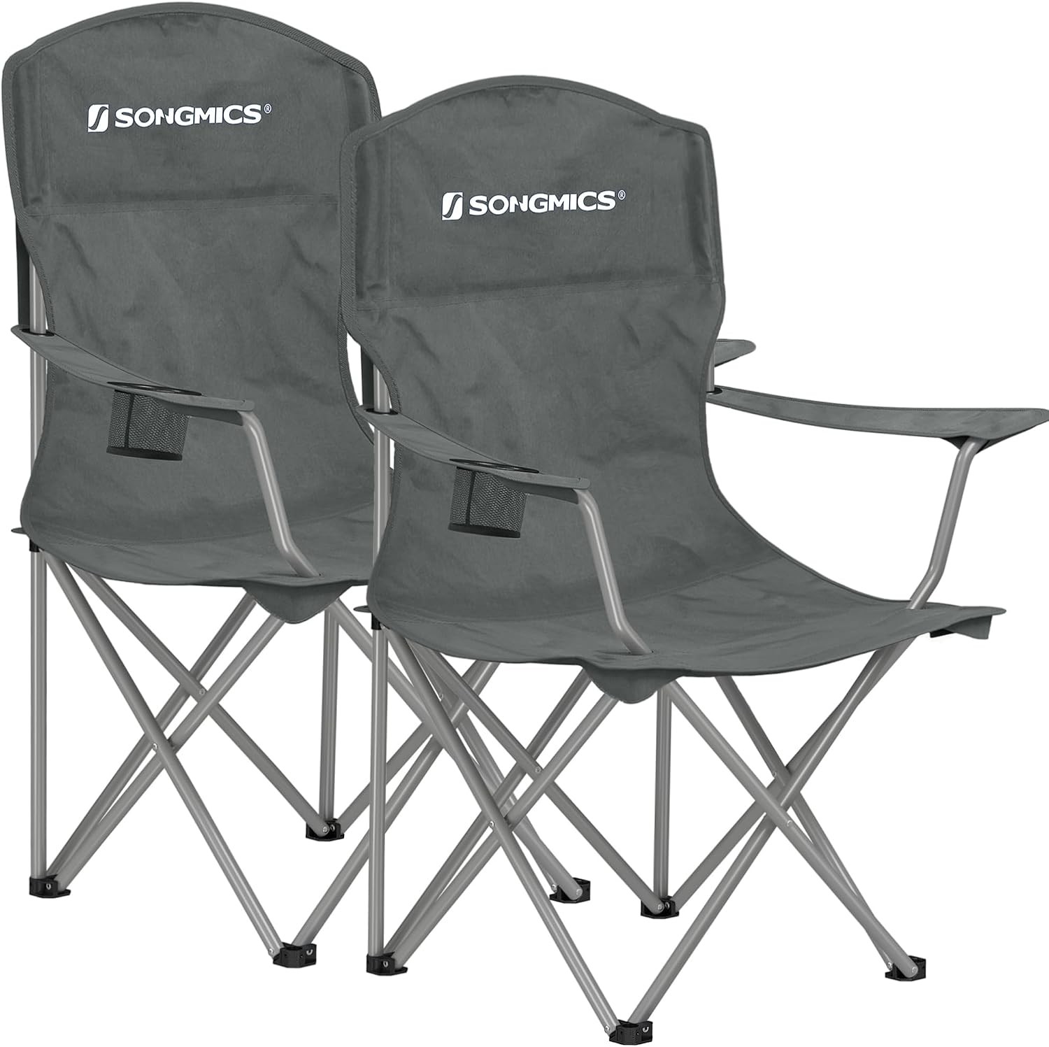 2 Pack Folding Camping Chairs, 330 lb Capacity, Slate Gray, with Cup Holder