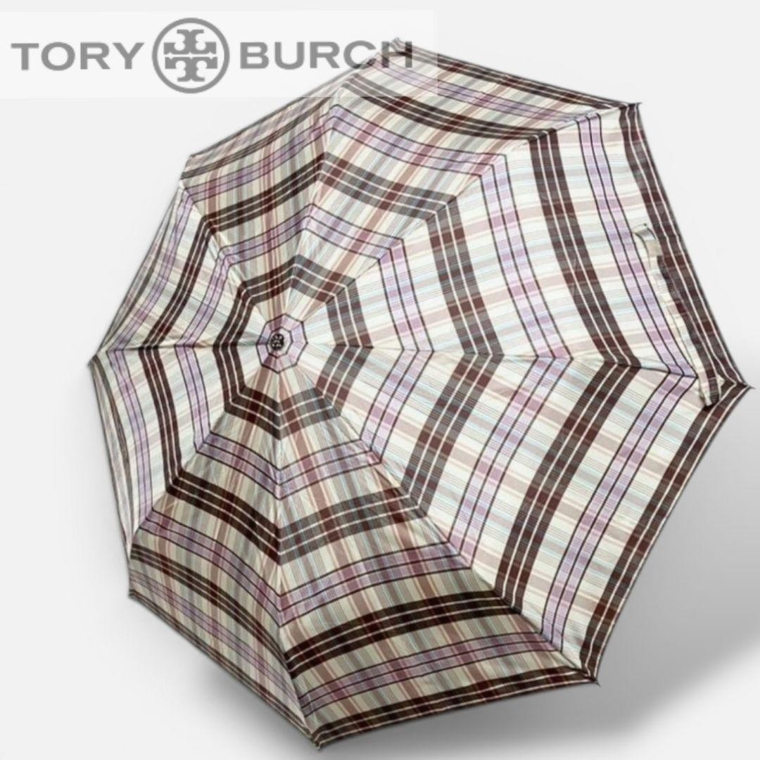 Tory Burch Folding Umbrella Check Pattern Sun/Rain Neutral Multi Nylon
