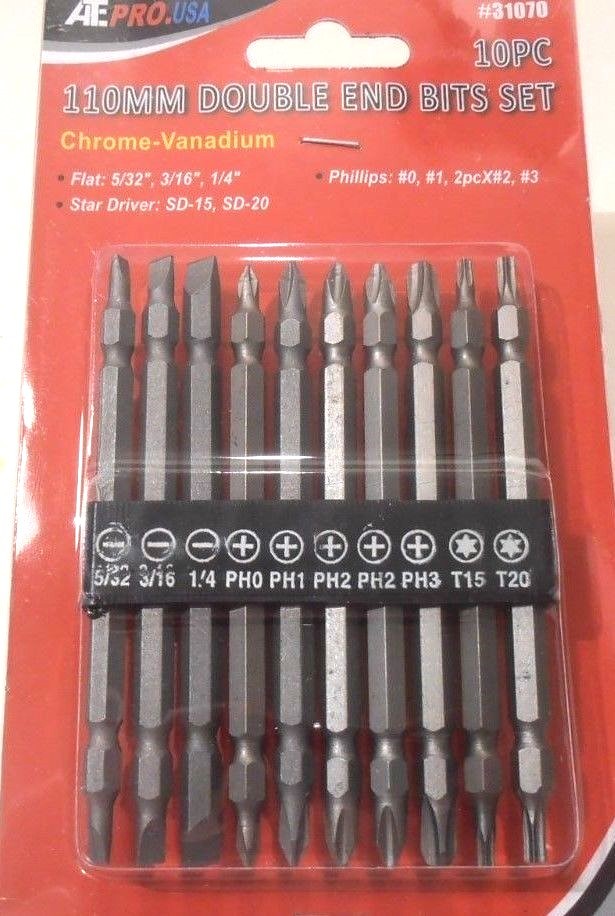 Screwdriver Bits 10pc Double End Hex Driver Shank Long Phillips Flat Star Driver