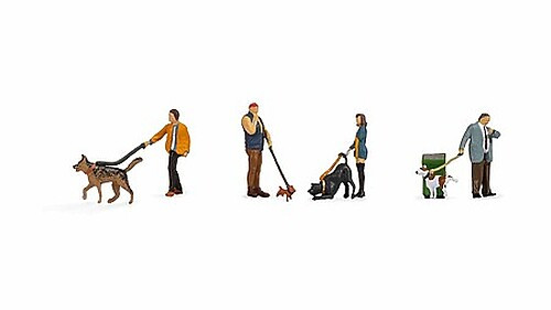 Noch People with Dogs Figures - HO Scale Model Railroad Building Accessory