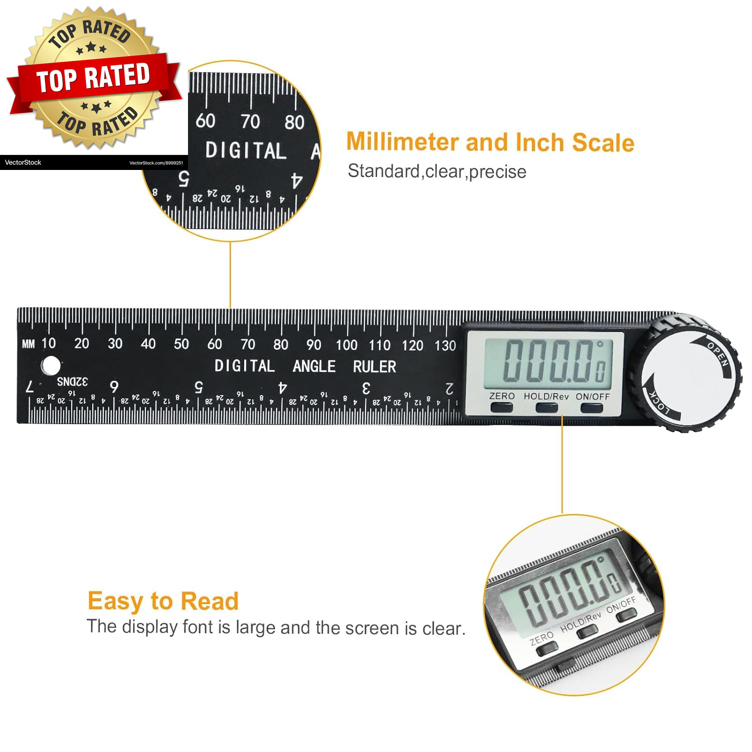 Third Generation Protractor Angle Finder Digital Angle Ruler with 7Inch/200Mm
