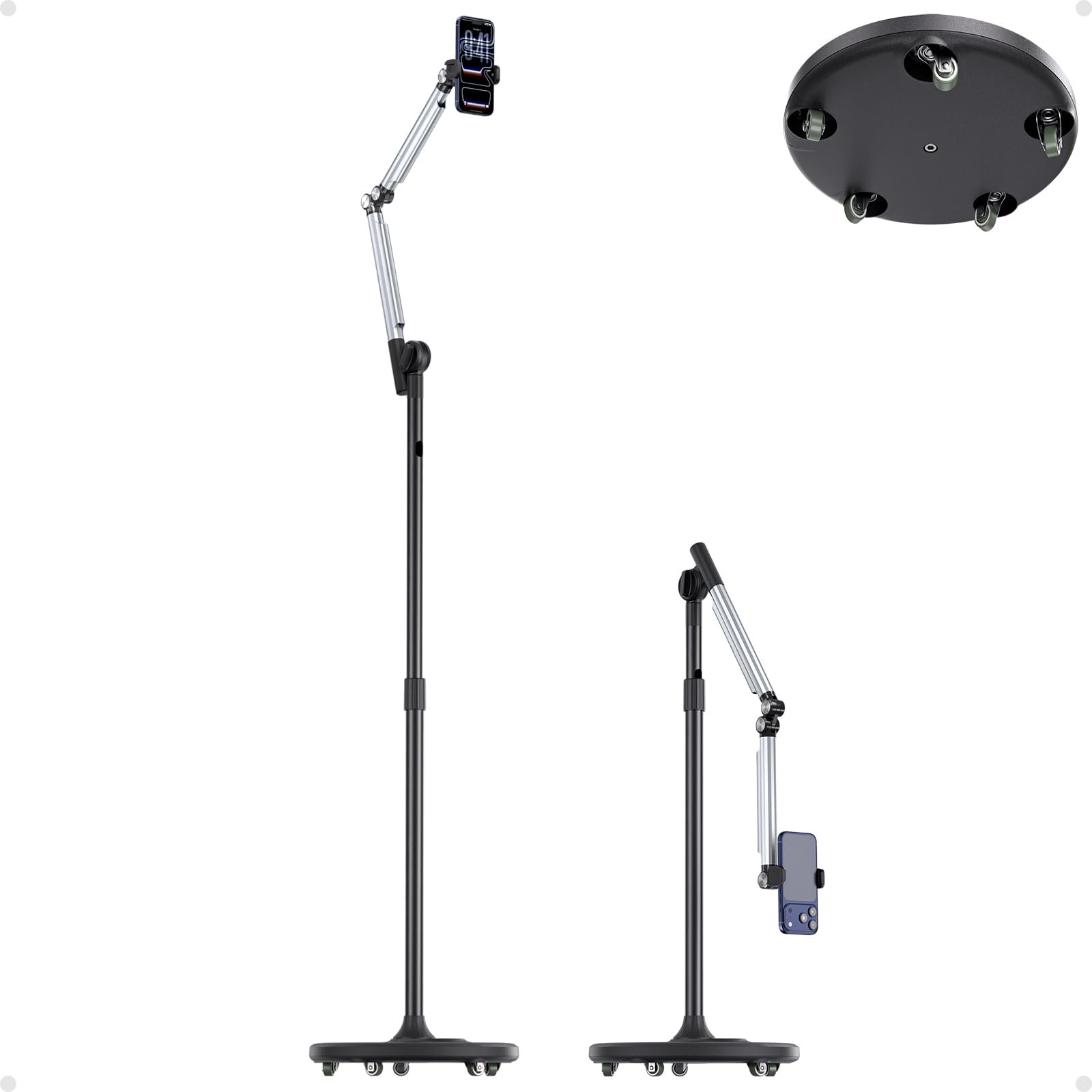 Floor Phone Stand for Recording, Overhead Phone Mount with Wheels and Weight ...