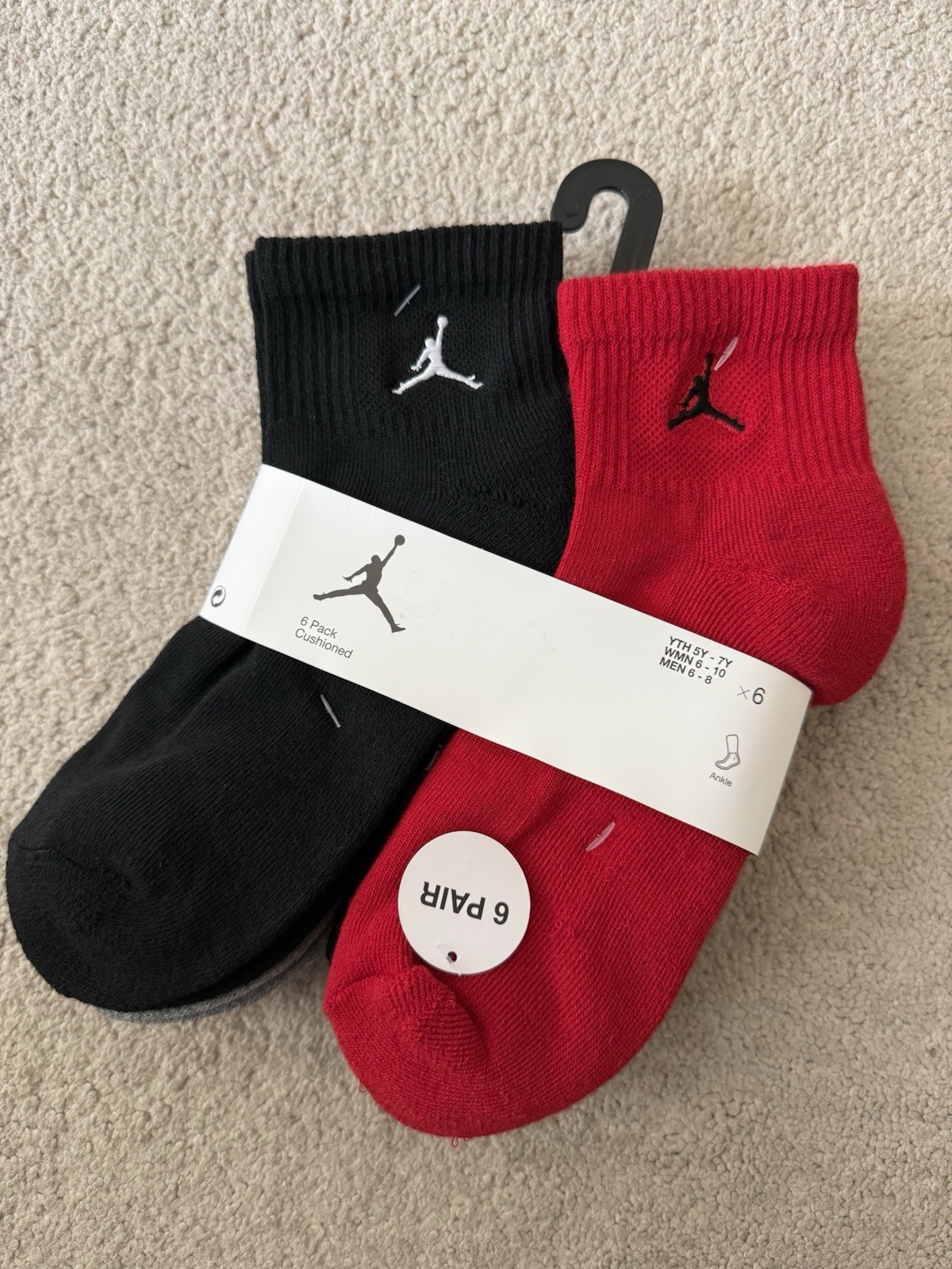NWT! Nike Jordan Cushioned Ankle Socks 6 Pack Size M