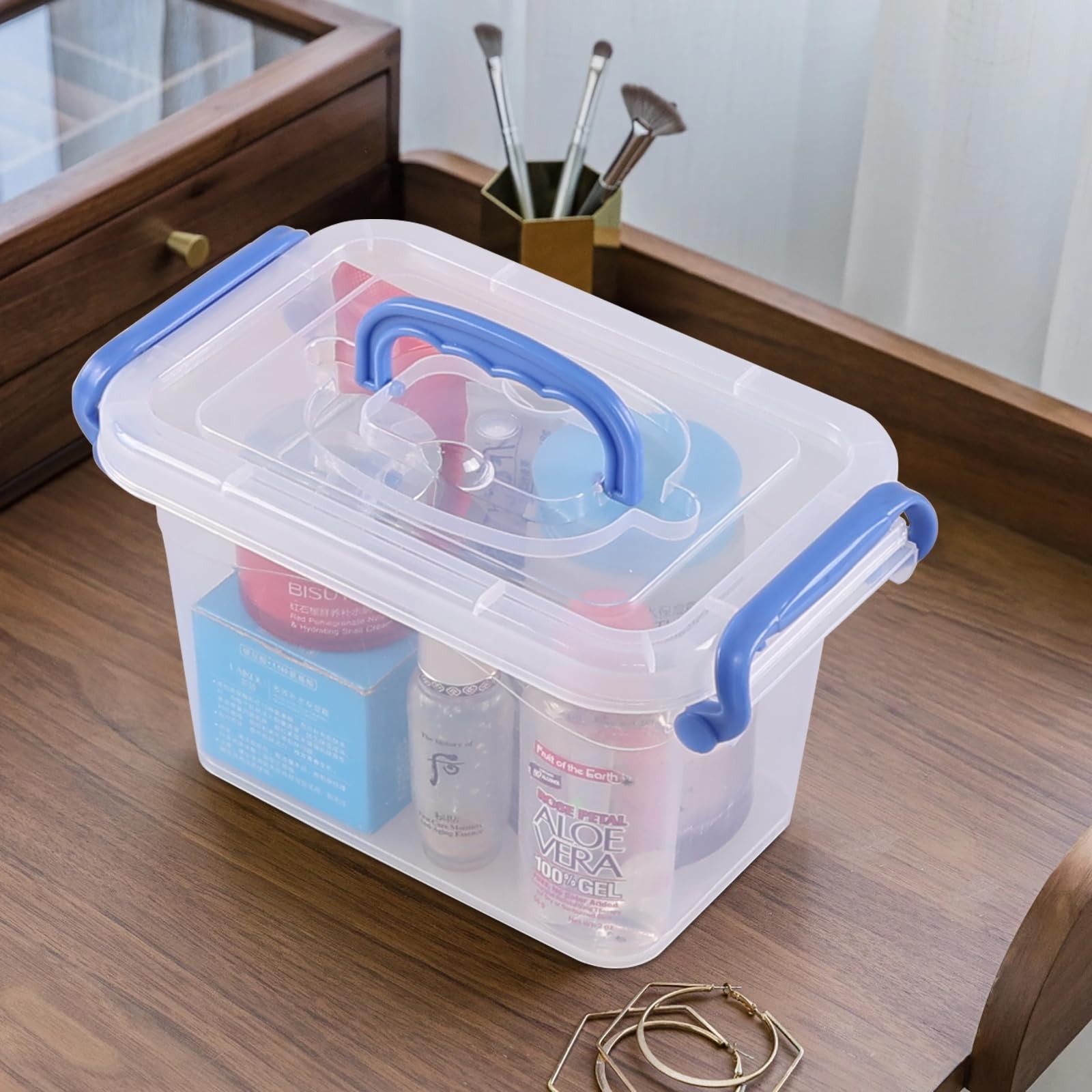 6 Pack Mini Plastic Clear Storage Box Container Lids Stackable Bin 1.5 L