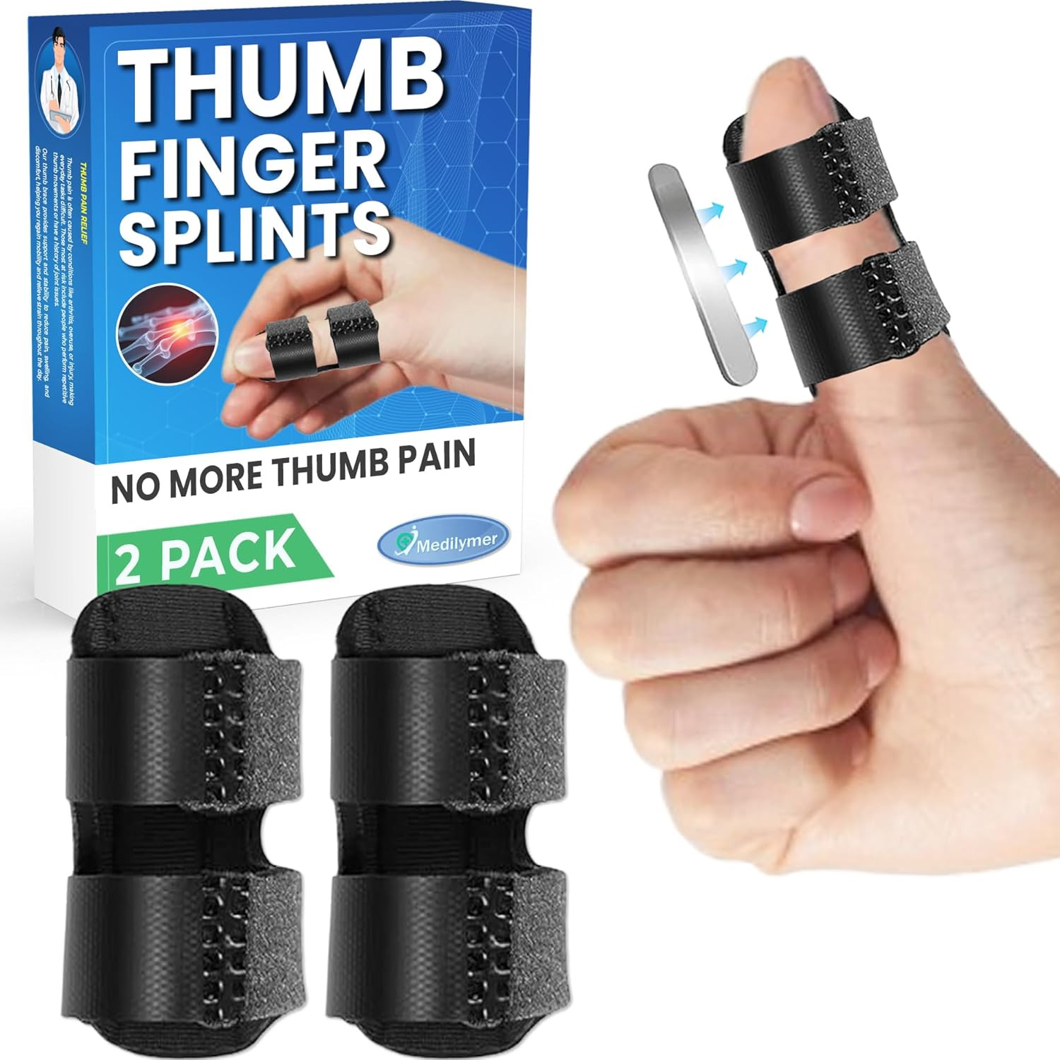 Thumb Splint (2 Pack) Trigger Thumb Splint Thumb Brace for Pain Relief Knuckle