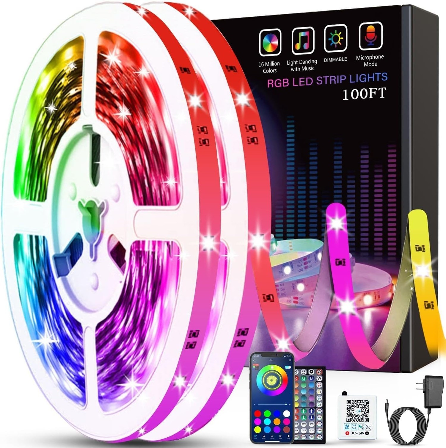 Tenmiro Led Lights for Bedroom 100ft (2 Rolls of 50ft) Music Sync Color Chang...