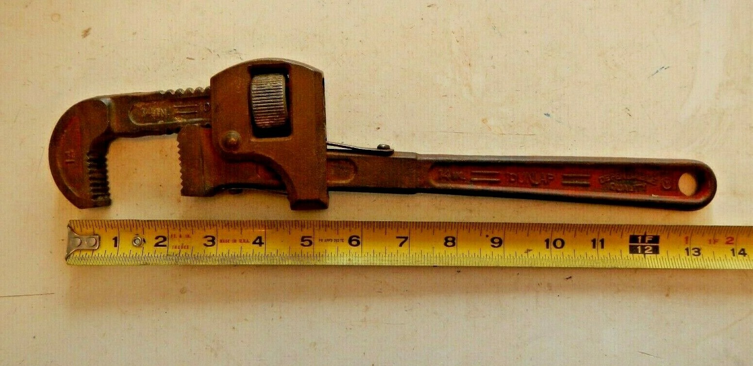 Vintage Dunlap Heavy Duty Pipe Wrench 14" USA Forged