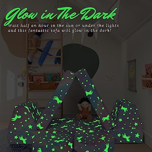 Modular Glow Sofa for Kids – 8-Piece Foam Play Couch Set Glowing Plush Rainbow