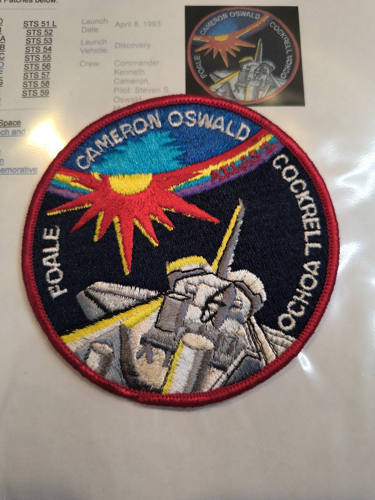STS-56 Space Shuttle Discovery Patch - ATLAS-2 - 1993 4"