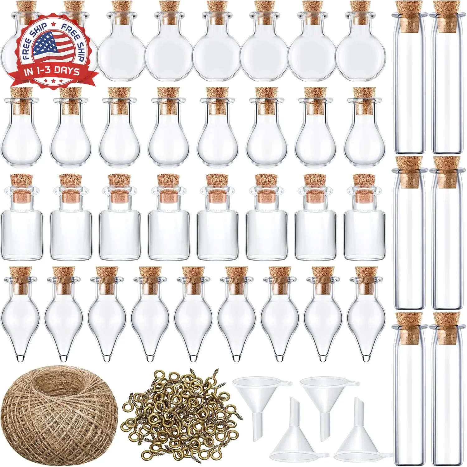 Geiserailie 50 Pieces Small Tiny Glass Spell Jars Bottle with Cork Stopper Witch