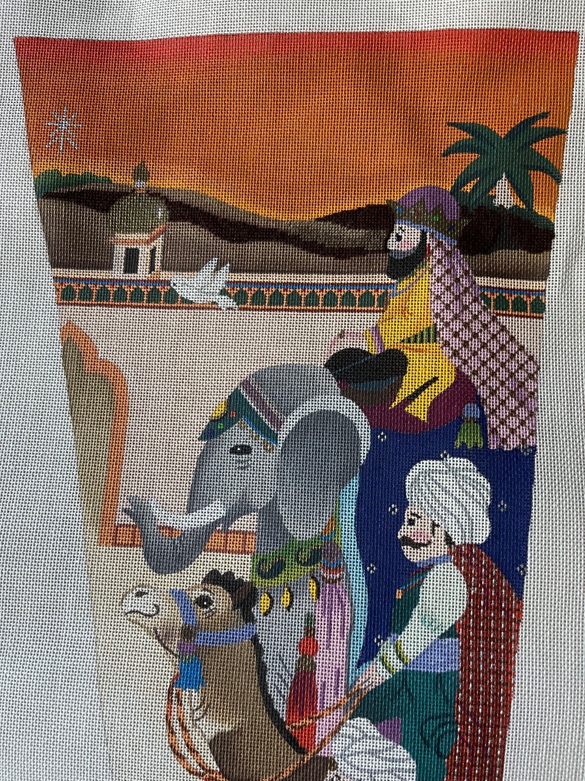 RARE! Dede Large 21" WISE MEN Nativity Stocking Hand Painted Needlepoint Canvas