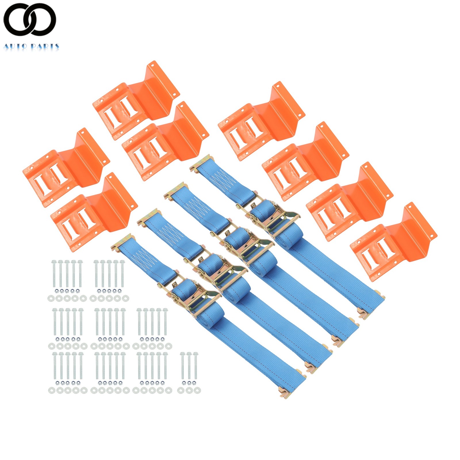 2 Pack Wheel Chock Tie Down Strap Kit For Trailer ATV UTV 8' Blue Ratchet Strap