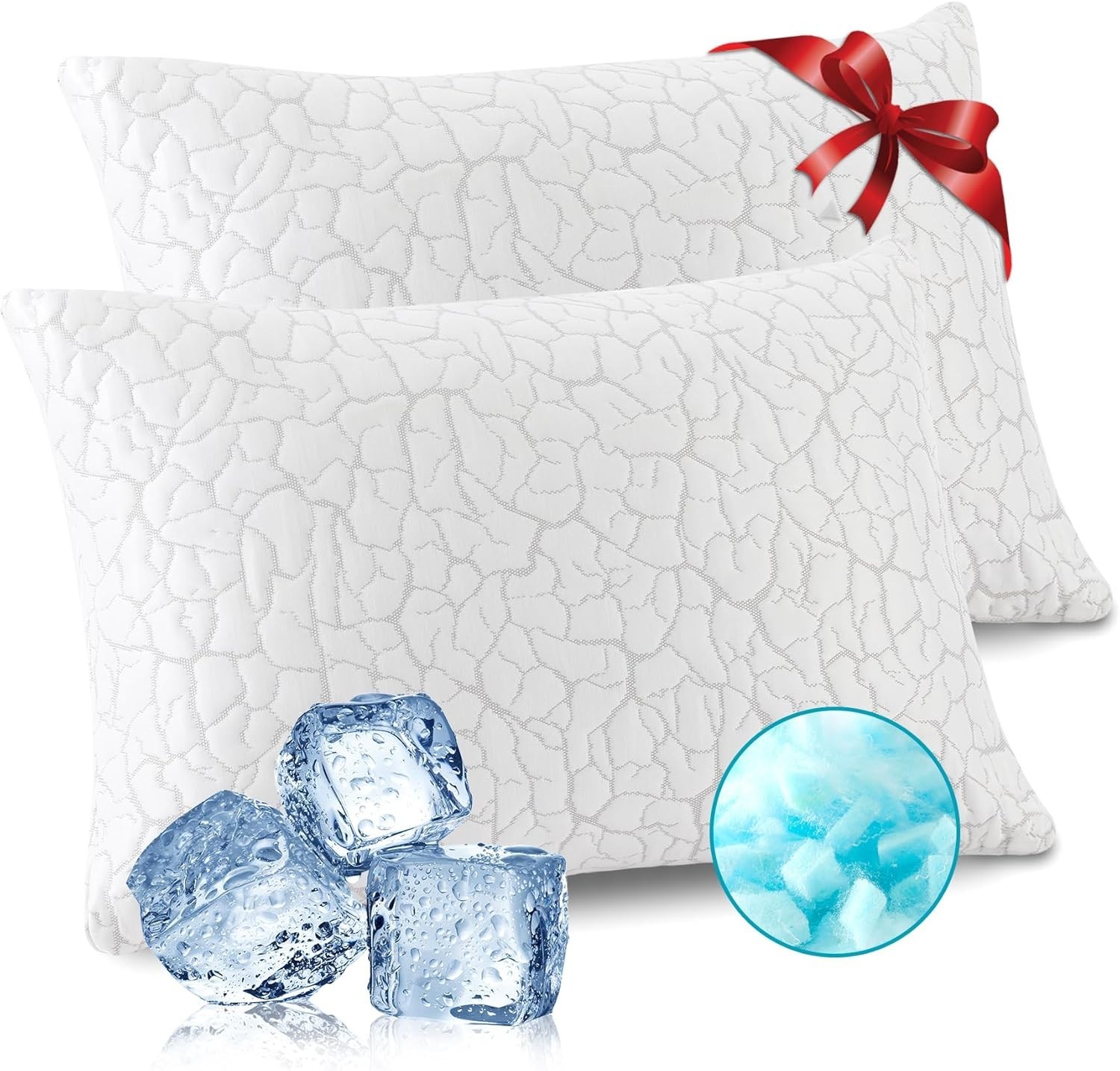 Cooling Pillows for Sleeping 2 Pack, Adjustable Shredded Memory Foam Pillows ...