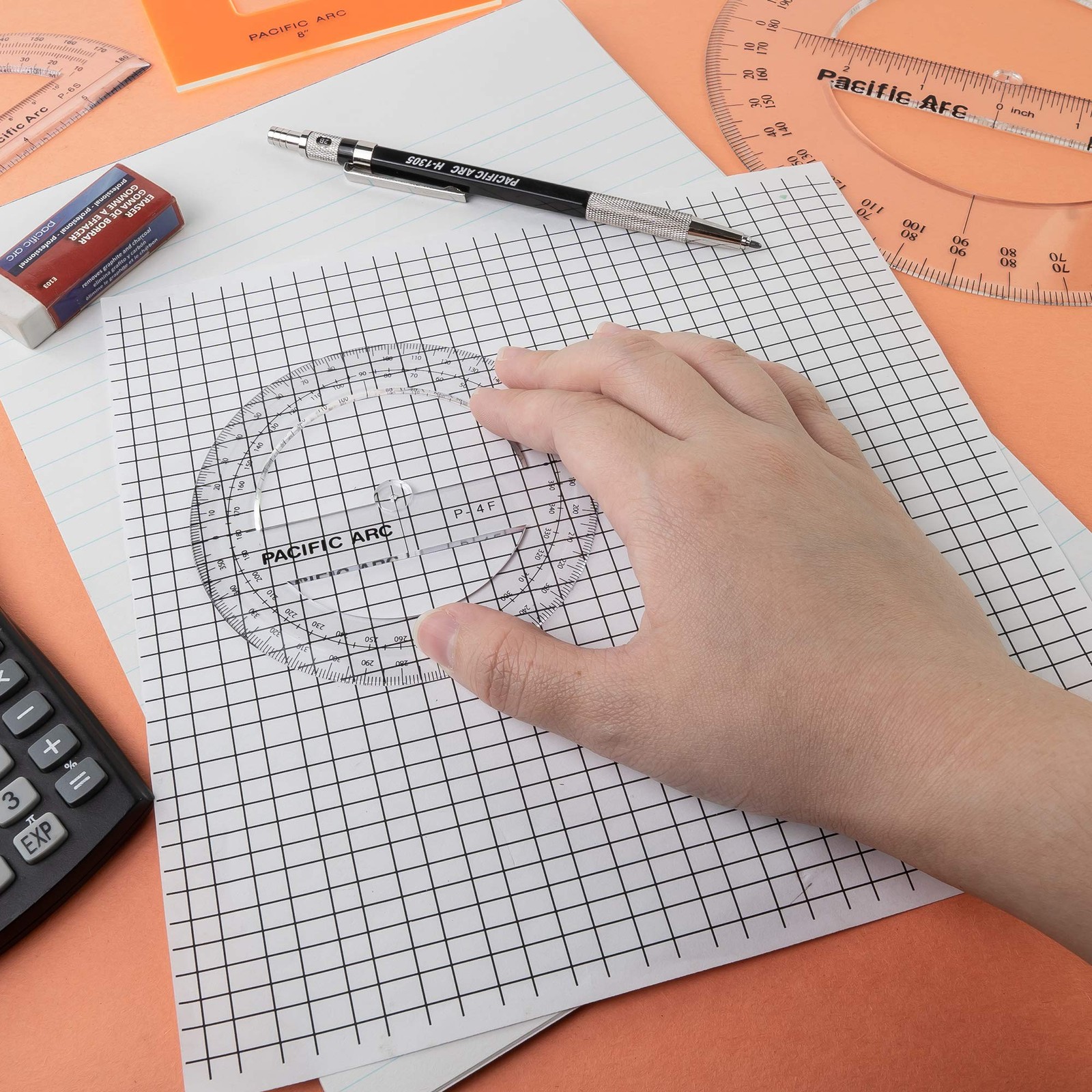 8 Inch 360 Degree Plastic Circular Protractor Clear Drafting Tool Measuring