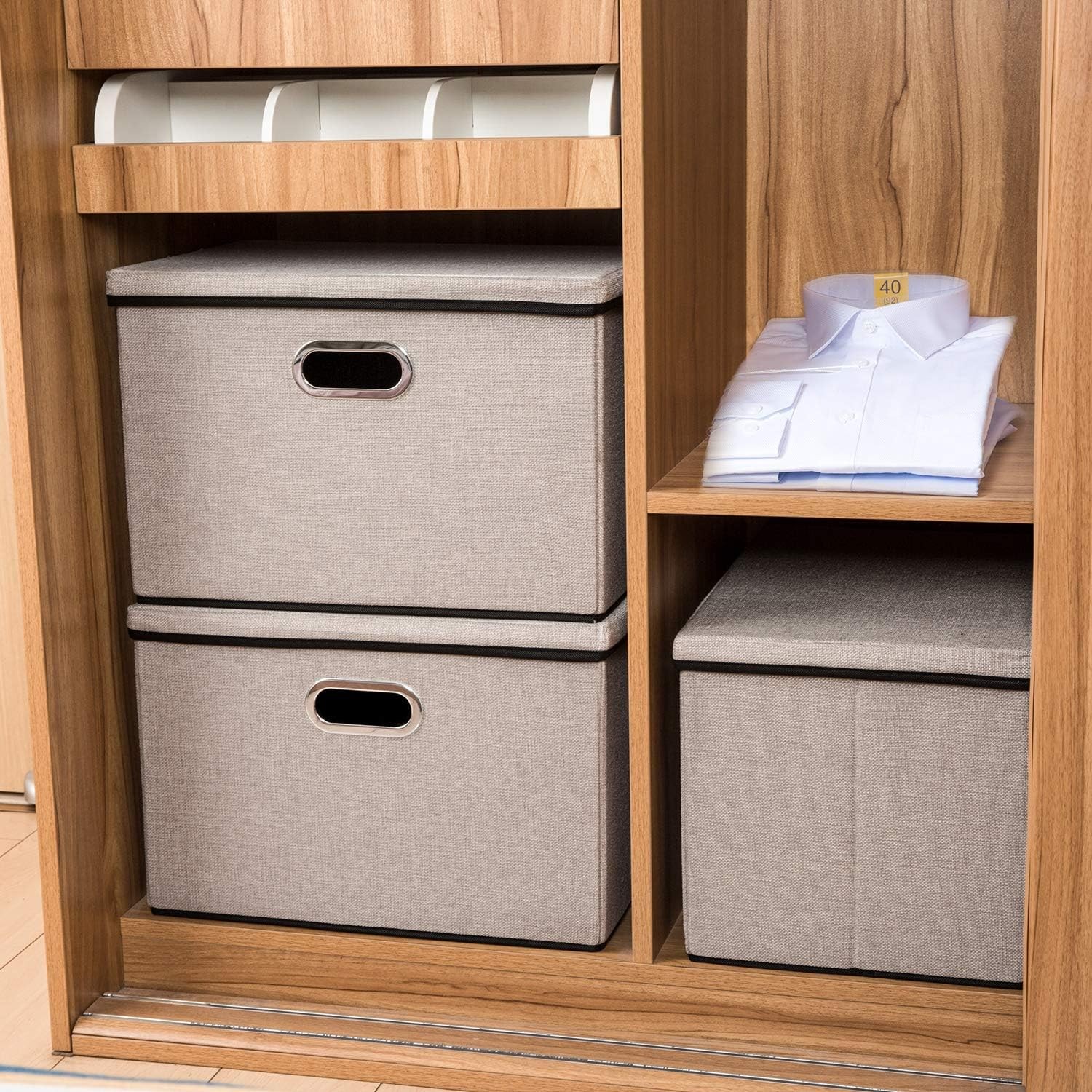Large Foldable Storage Bins W/ Lids [3-Pack] linenFabric Decorative Storage