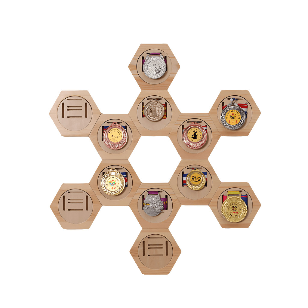 Wood Honeycomb Medal Display Stand Hexagon