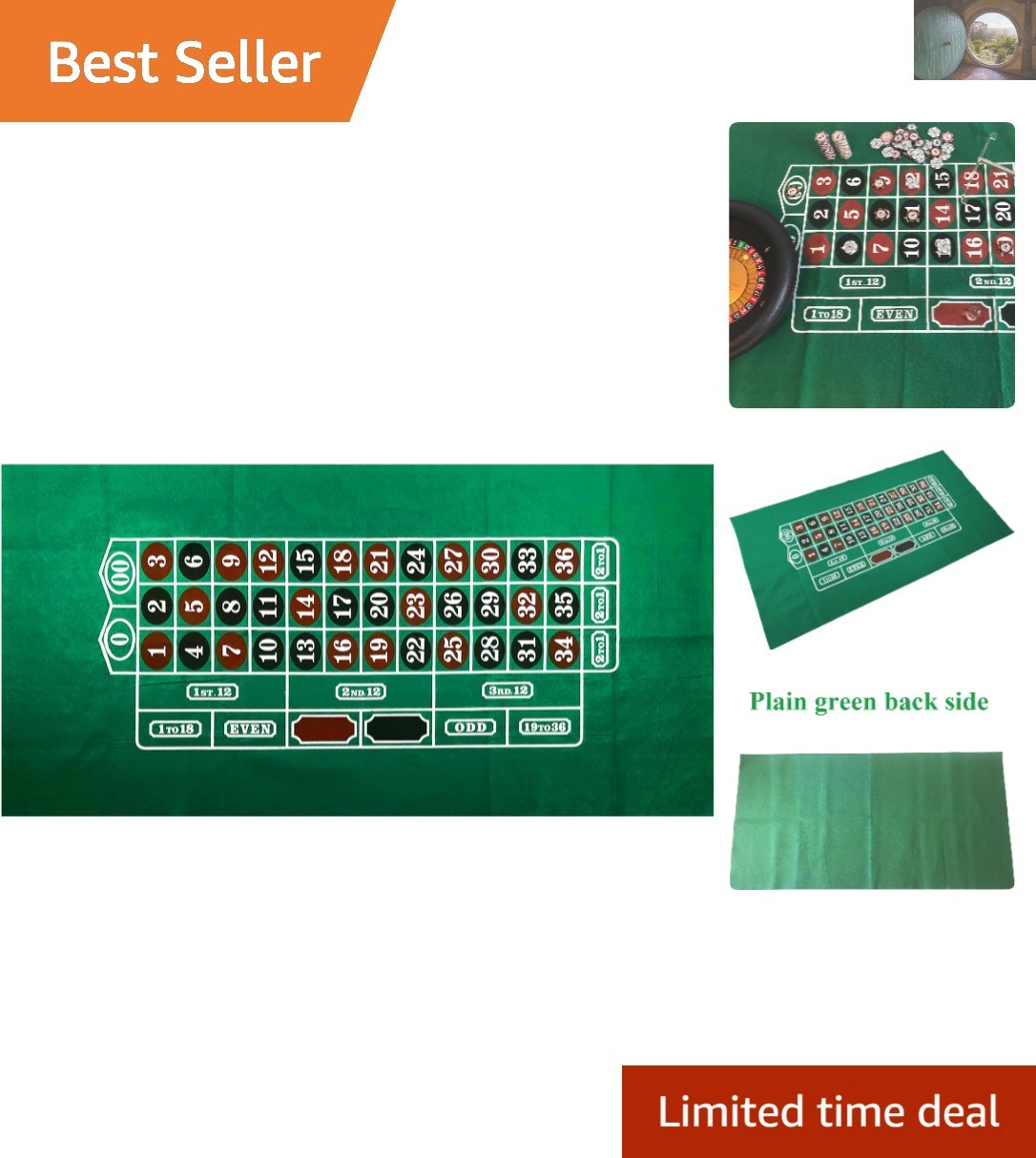 Luxury Roulette Table Felt Layout - 36" x 72" Green Casino Mat for Game Nights