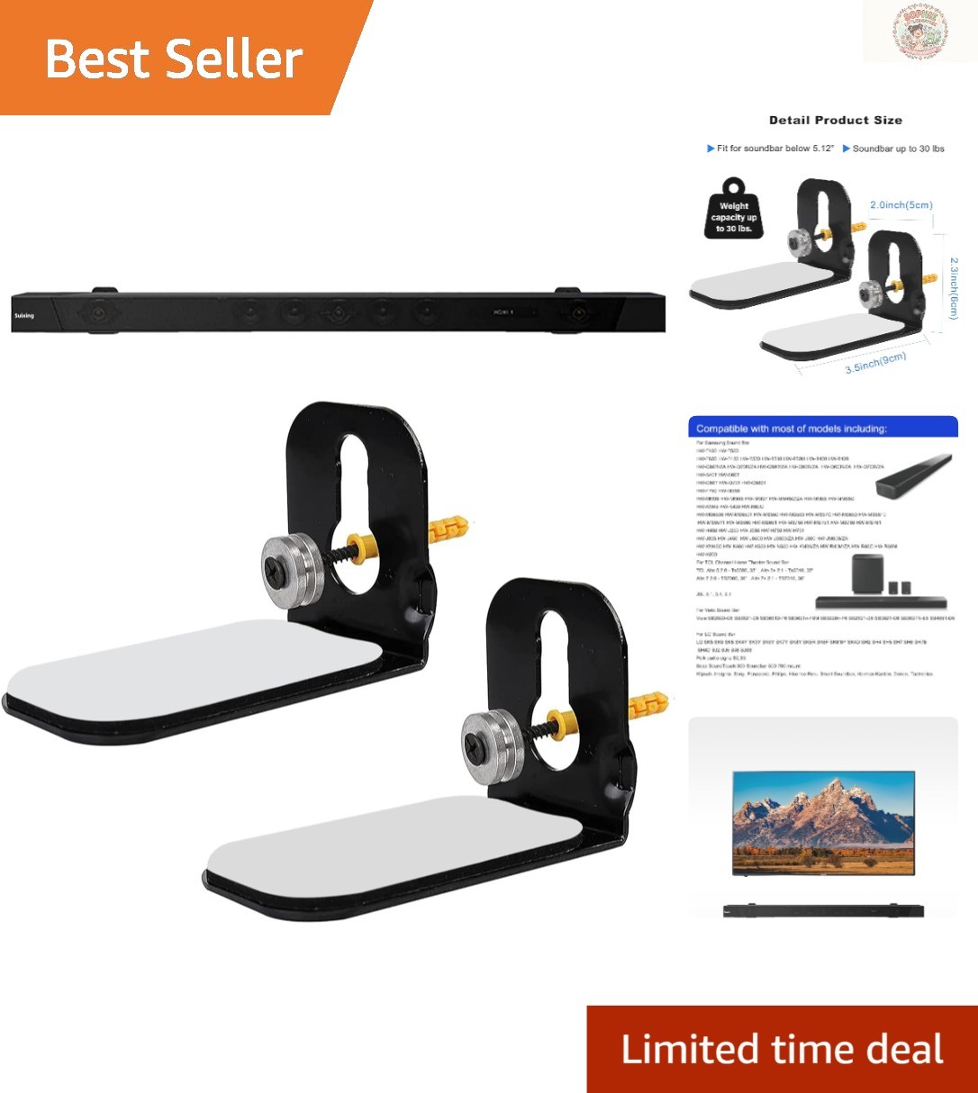 Stylish Metal Sound Bar Mounting Bracket - Secure Your Soundbar Effortlessly