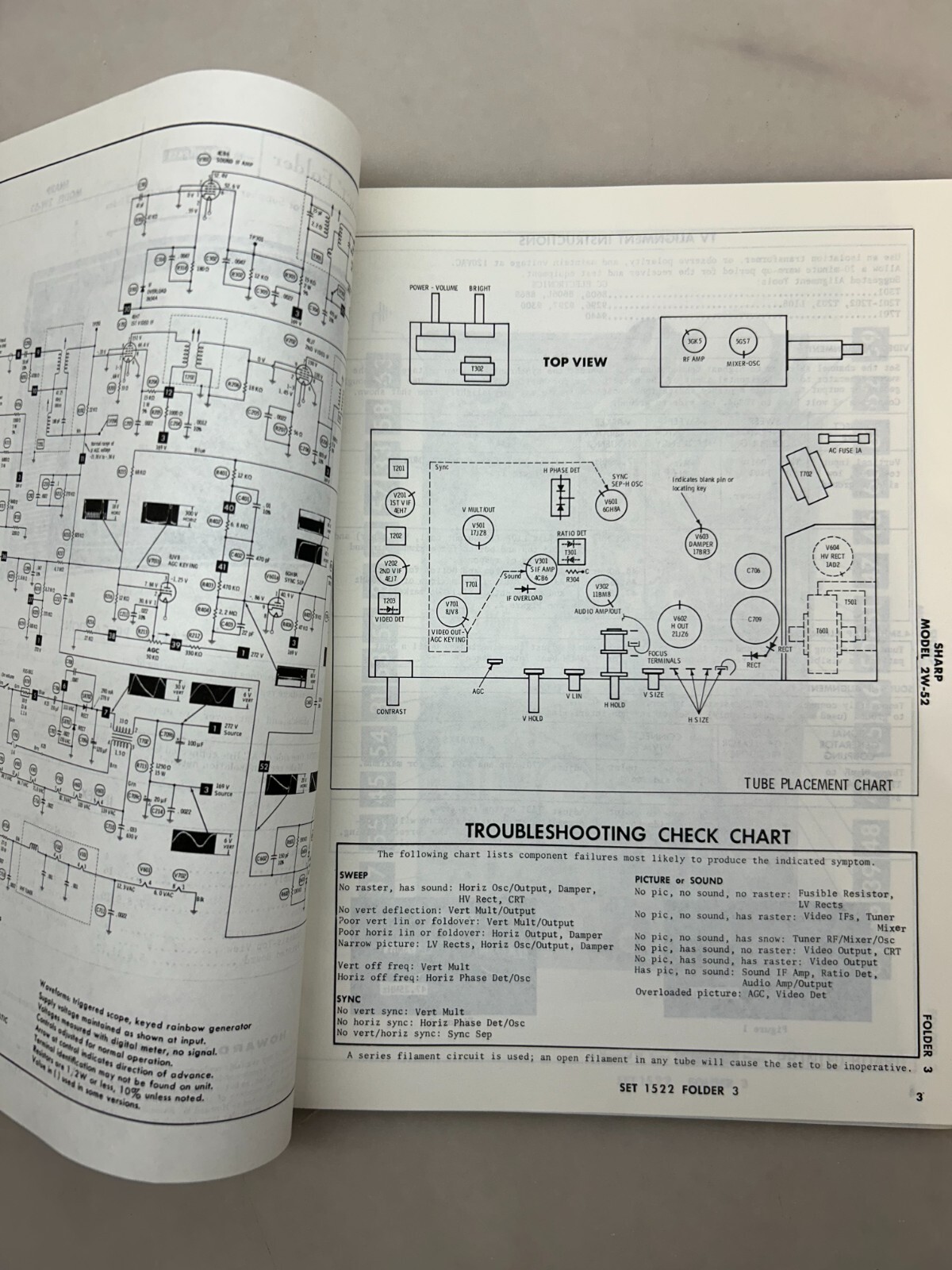 Sharp 2W-52 Service Manual Sams Photofact Free Shipping