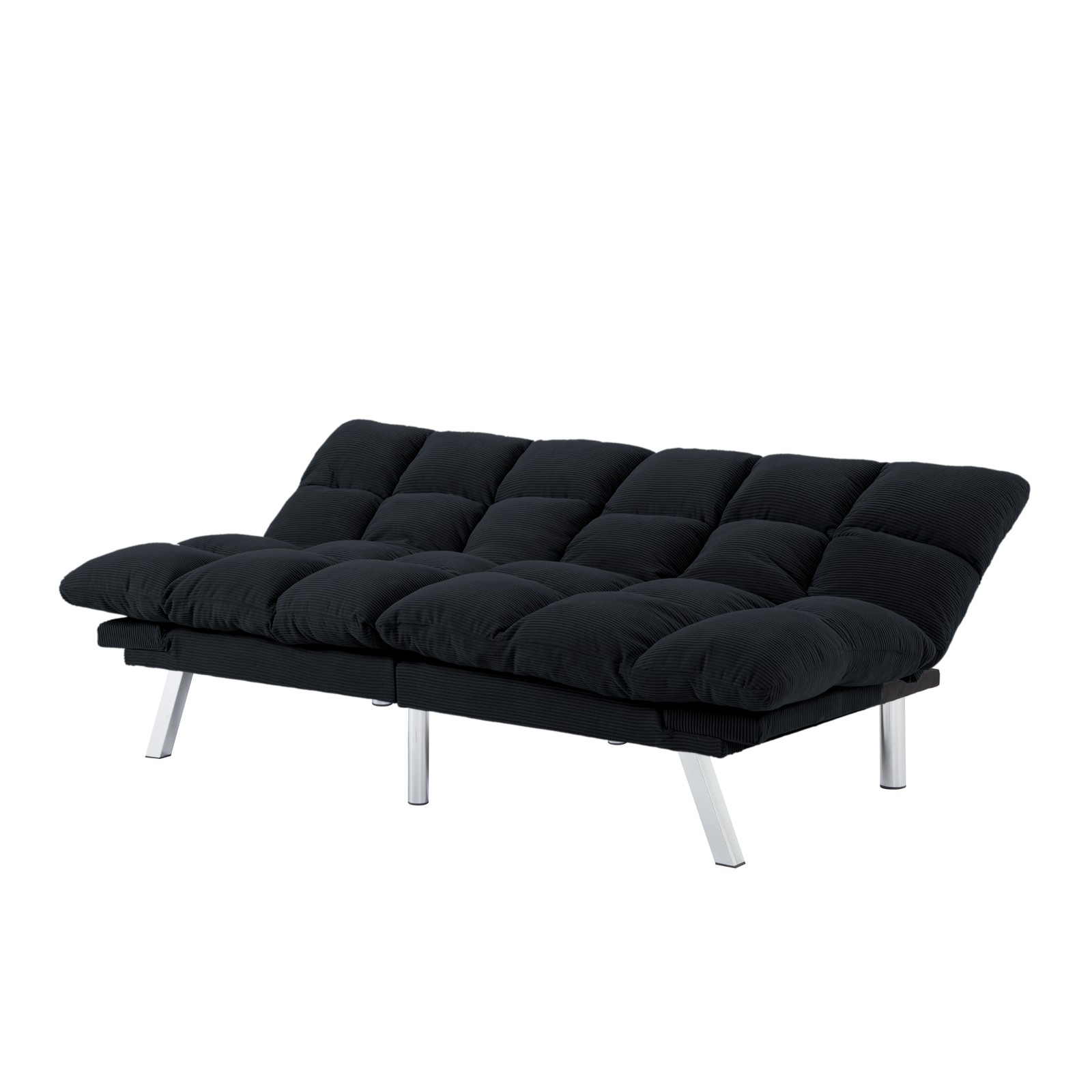 67.3" Corduroy Futon Sofa Bed Twin Sleeper Adjustable Split Back Armrests Black