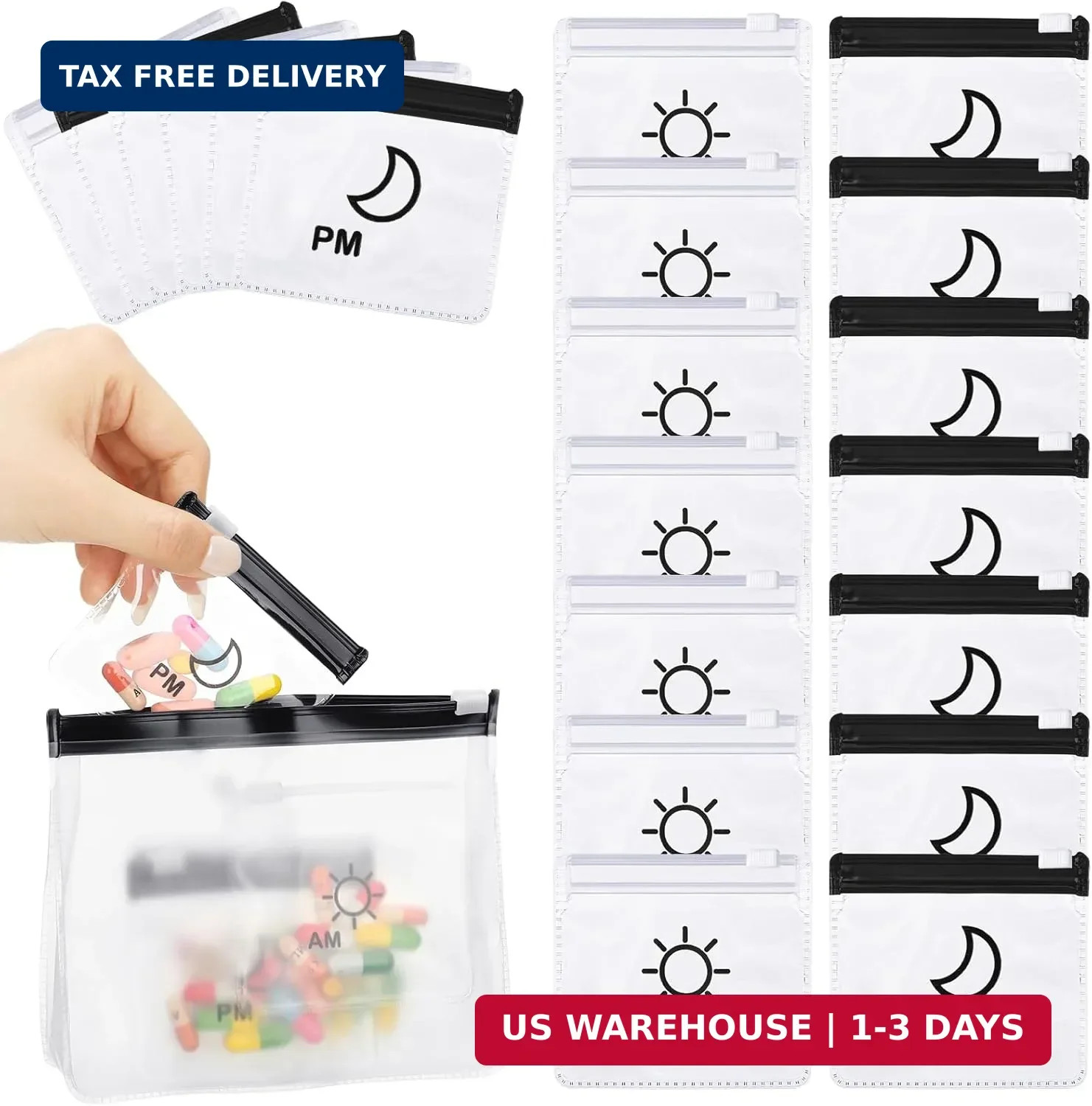 Colarr 14 Pcs AM PM Pill Pouches Bags Reusable Zippered Day and Night Pill Organ