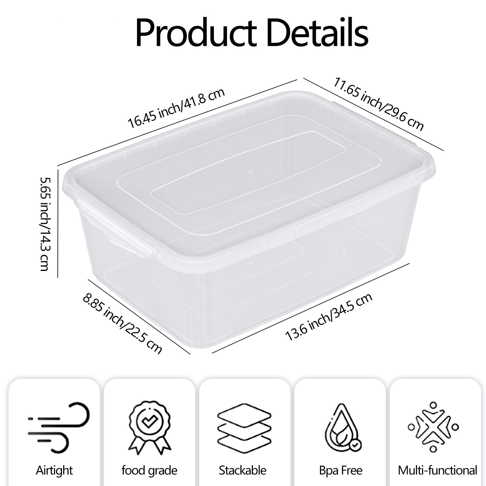 2-Pack Plastic Containers Box with Latching Lid, Stackable Nestable Storage B...
