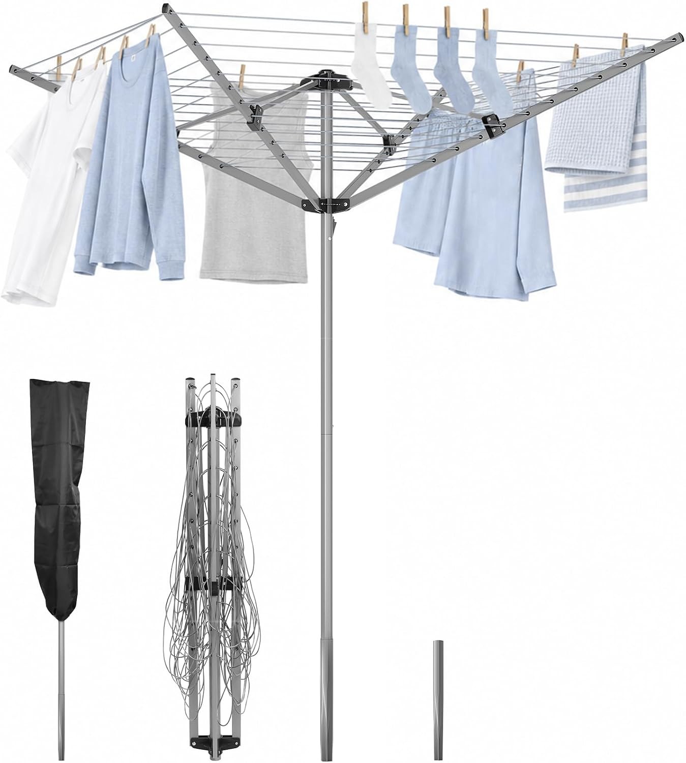131FT Outdoor Collapsible Drying Rack with 4-Arm Rotary Design