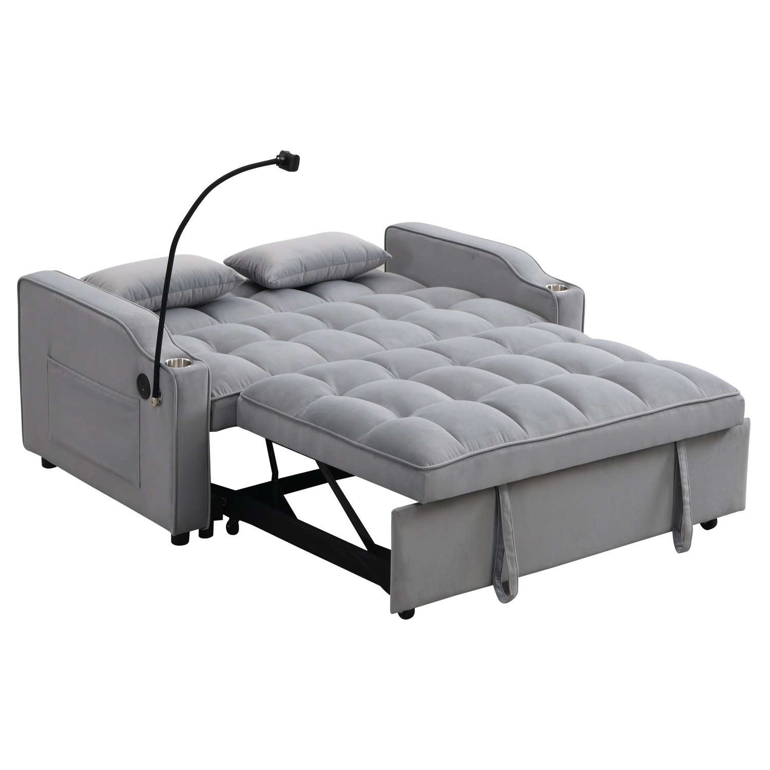 Modern Convertible Sleeper Sofa Bed Loveseat Sofa with Pull-Out Bed & USB Ports