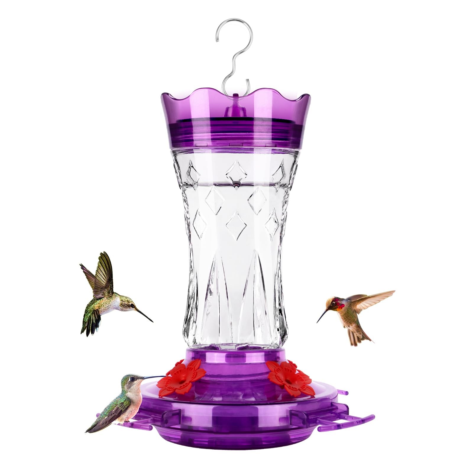 BOLITE Glass Hummingbird Feeders for Outdoors Hanging, Built-in Ant Purple