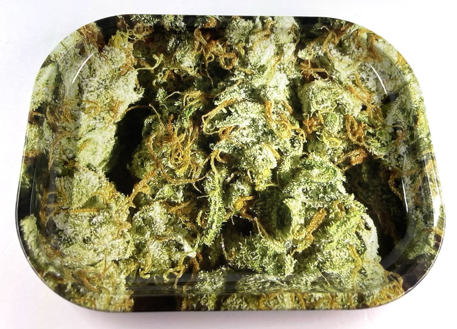 Green Bud Metal Rolling Tray 5.5" x 7” Flowers