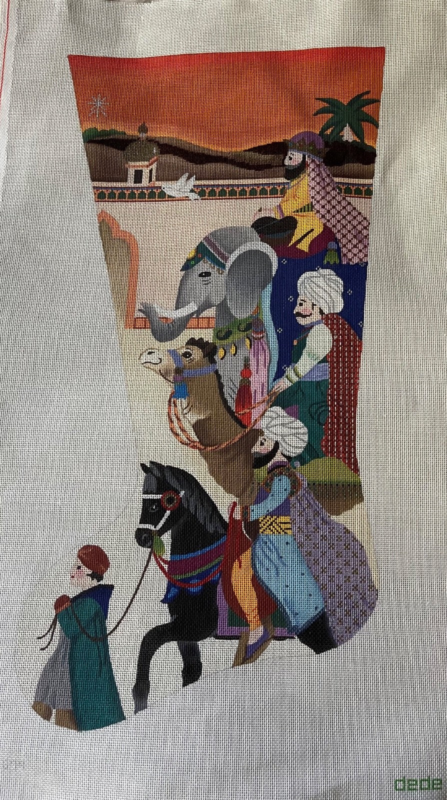 RARE! Dede Large 21" WISE MEN Nativity Stocking Hand Painted Needlepoint Canvas