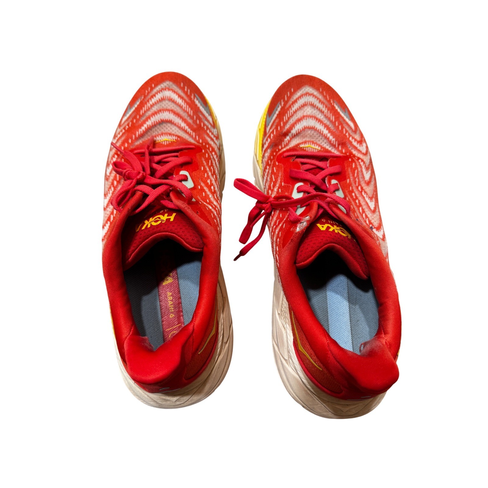 HOKA Arahi 6 Running Shoes Red Yellow Mens US 10.5 Stability Trainer