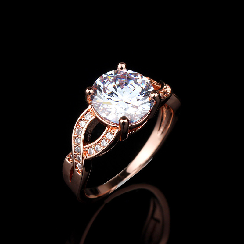 1.6ct Round Cut Simulated Diamond Engagement Ring Rose Gold Plated Split Shank