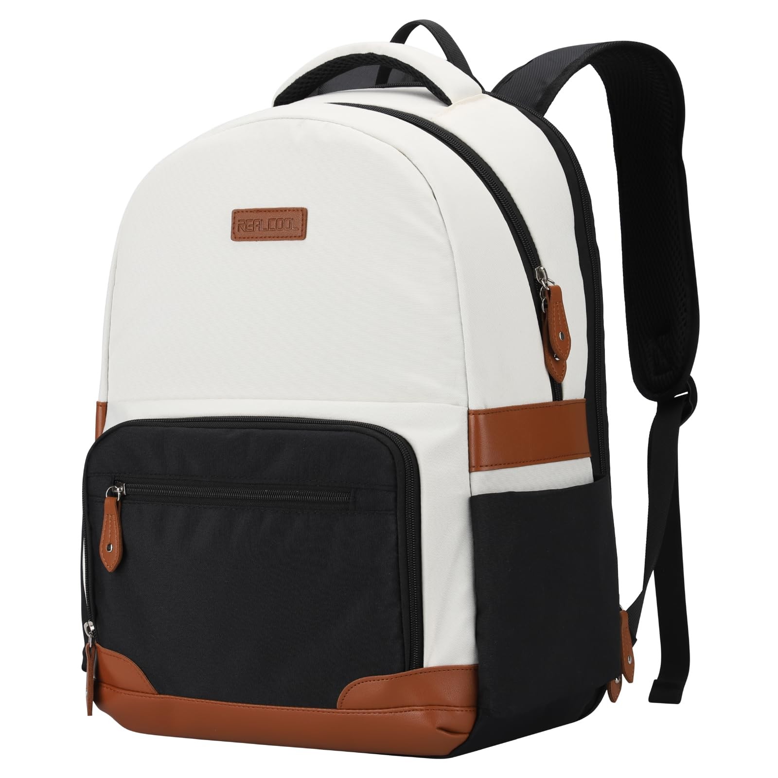 RealCool 15.6-17.3" Laptop Backpack, 31L Water Resistant Large, Beige-black