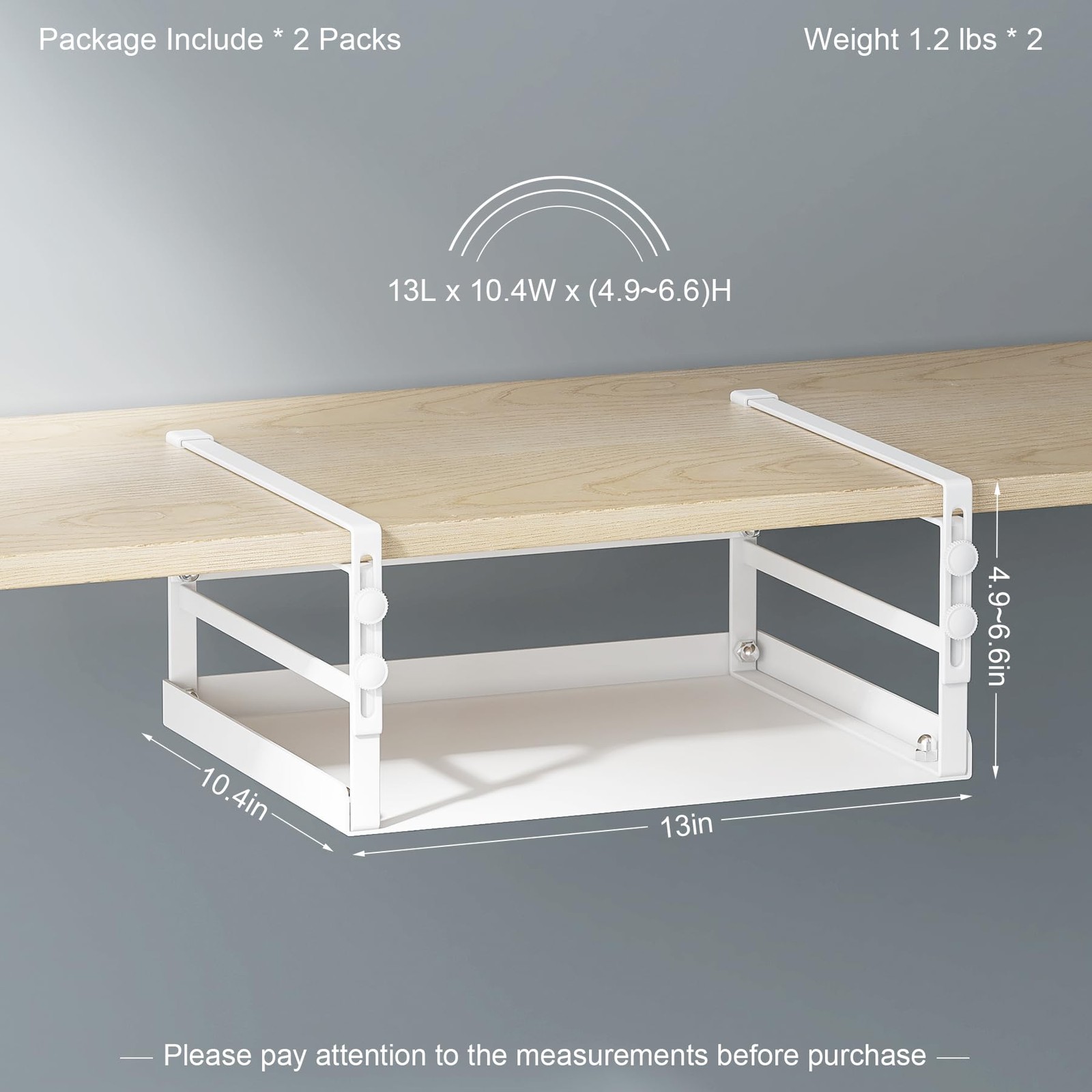 2-Pack Adjustable Under Shelf Storage Baskets - White, for Kitchen, Pantry