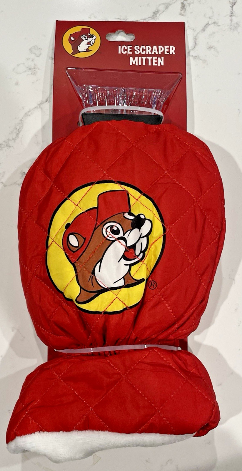 Buc-ee's Ice Scraper Mitten Red Quilted Fleece Lined Beaver Logo Gift