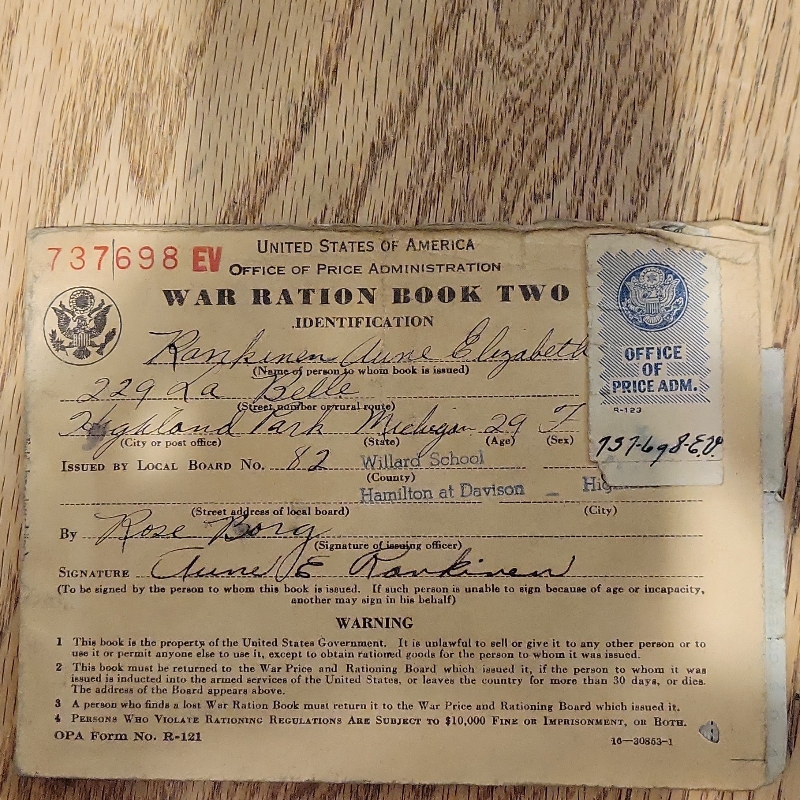WWII US War Ration Book Two Original Militaria with Stamps Issued in Michigan