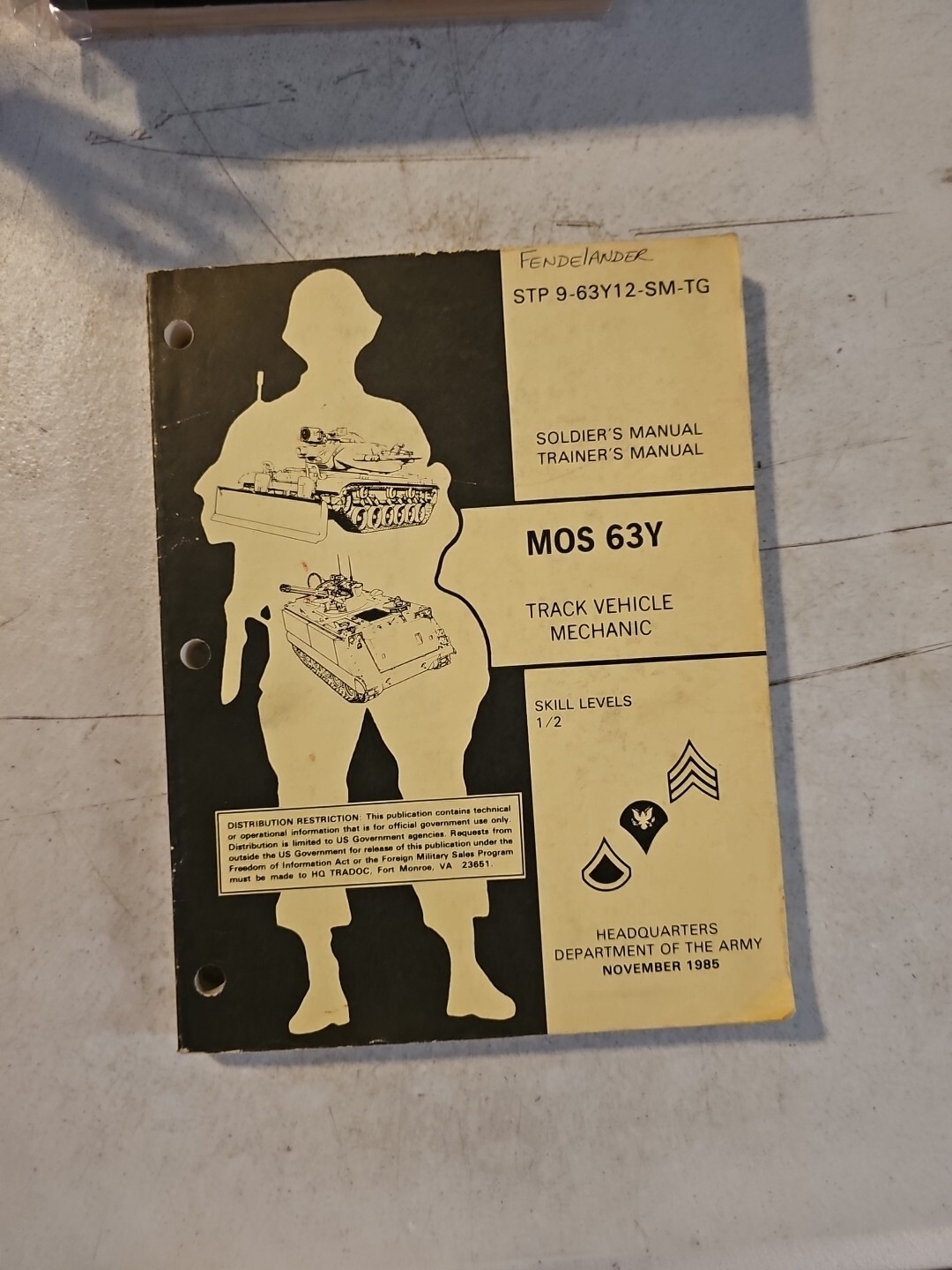 Vintage 1985 US Army Track Vehicle Mechanic MOS 63Y TRAINING Book
