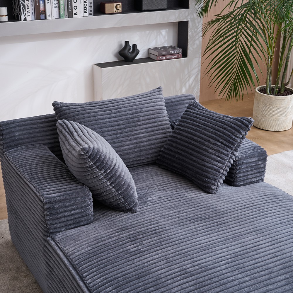 Longue Chair W/Throw Pillows & Armrests Grey For Living Room