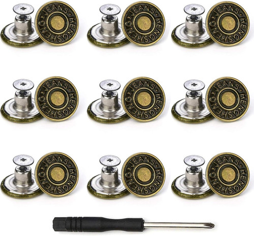 Arokimi Jeans Buttons Replacement, Instant No Sew for 17MM, Metallic