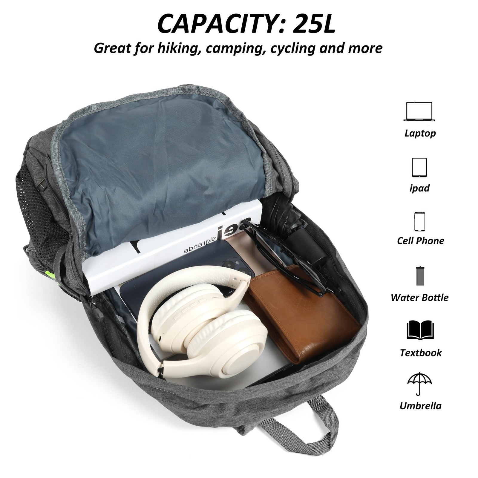 25L Ultra Lightweight Packable Backpack Foldable Hiking Travel Daypack Gray
