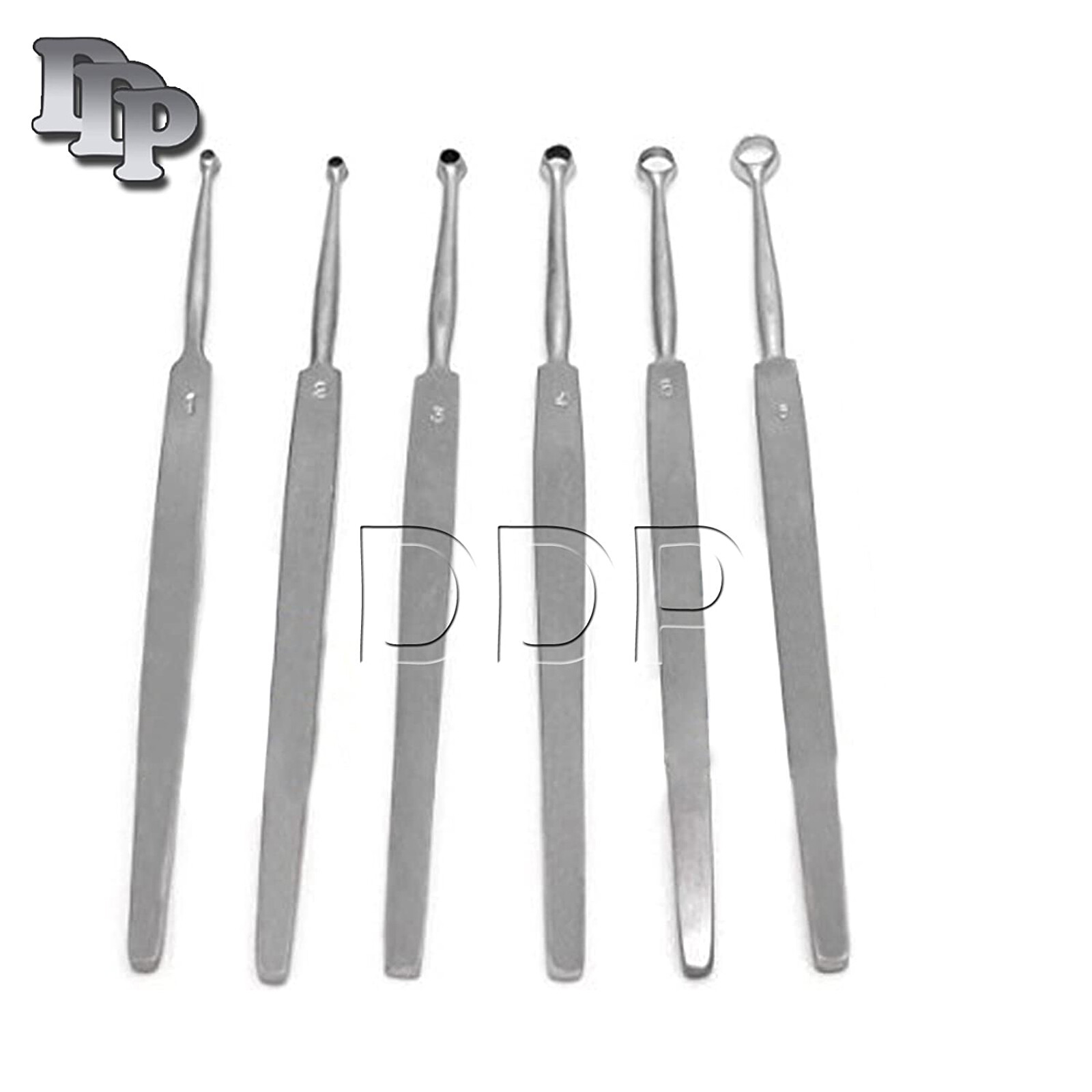 6 Fox Dermal Curettes Surgical ENT Medical Instruments 1,2, 3, 4, 5,6 mm"s,