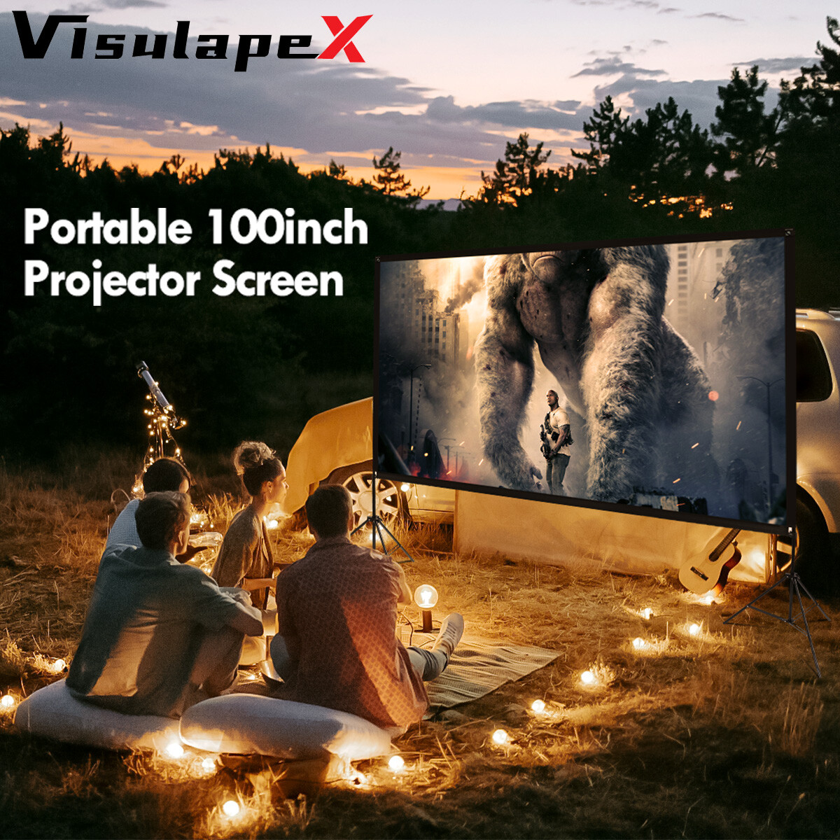 Outdoor Projector Screen with Stand 120 inch Foldable Projector Screen