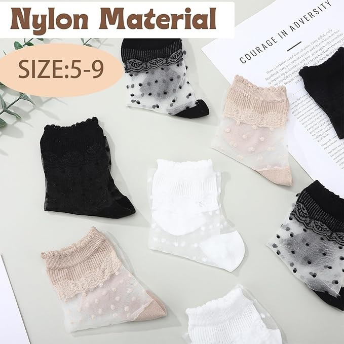Zuimei Sheer Socks,Black Striped Plaid Dot Thin Transparent Sock,Summer Ankle So