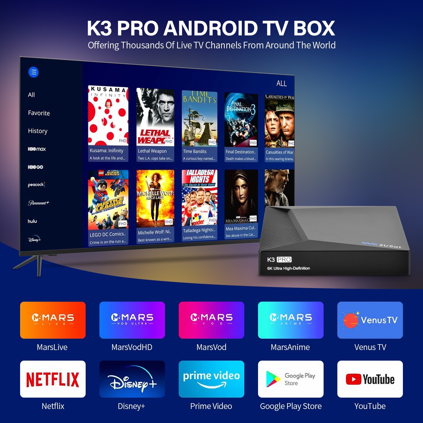 2026 Newest K3 PRO TV Box 6K Ultra HD Satellite-Receiver, Ram 4GB+32GB with WiFi