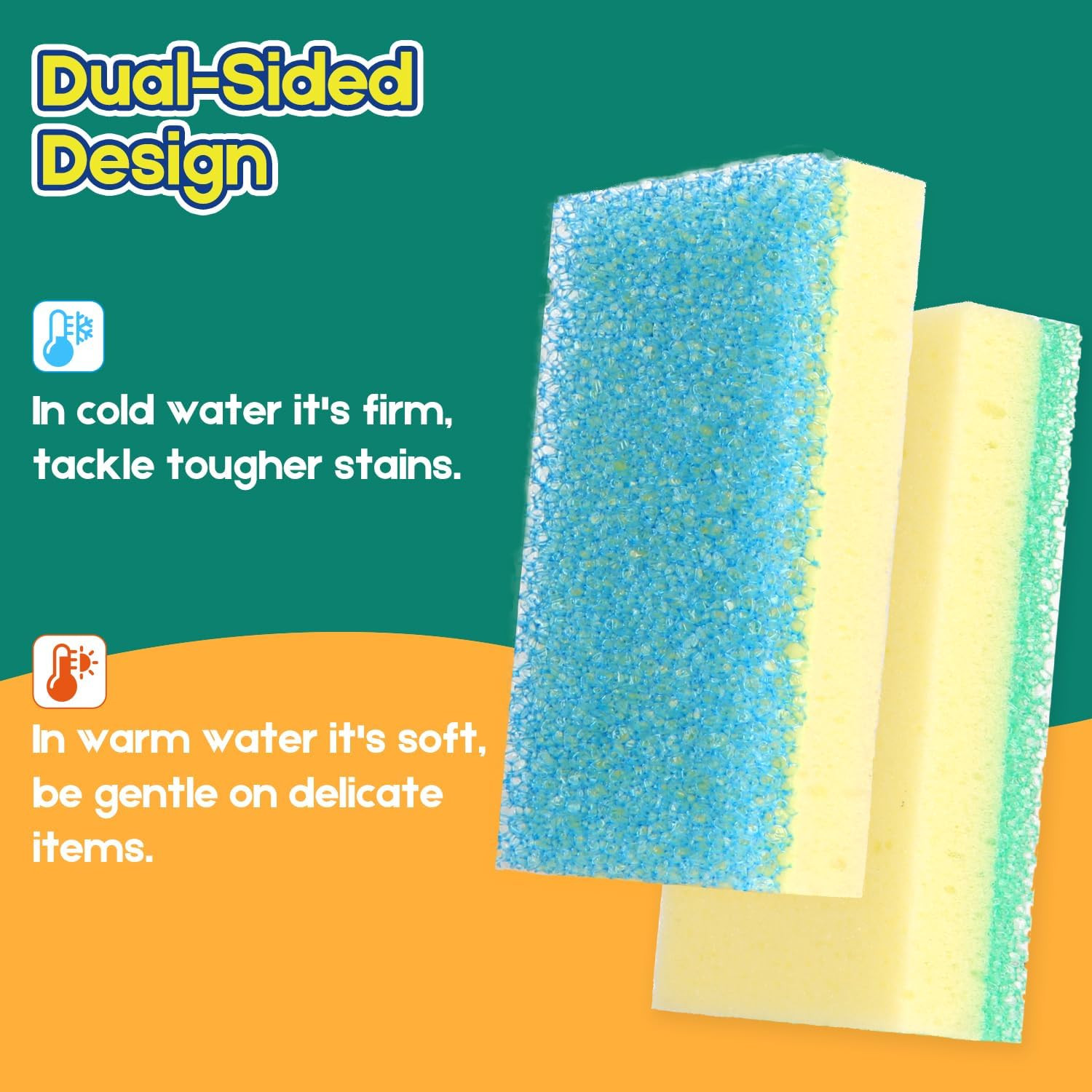 Scrub Sponge, Dual-Sided Temperature-Responsive Scrubber - Non-Scratch - Multipu