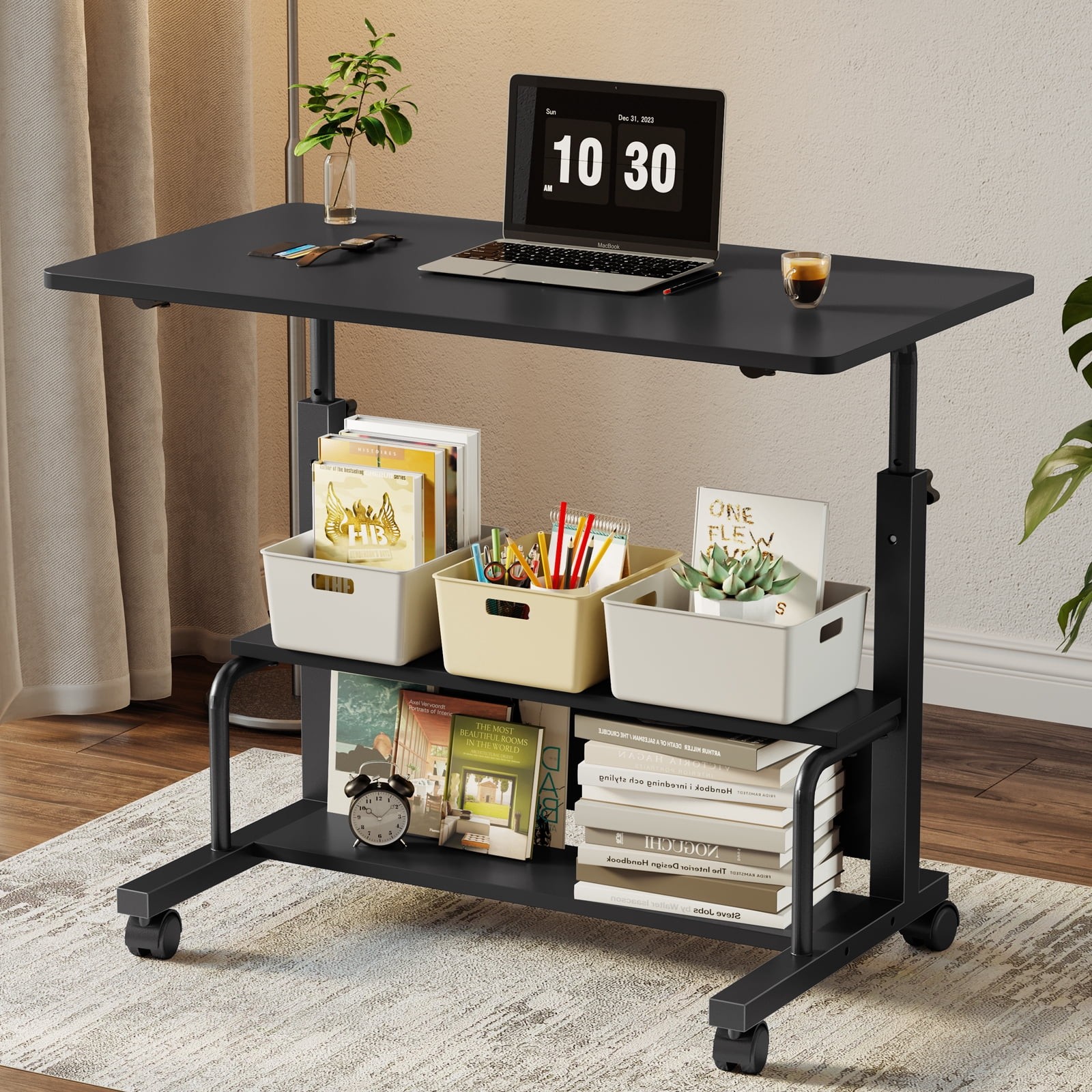 Height Adjustable Desk Standing Desk Small Desk for Small Spaces, Mobile Rolling