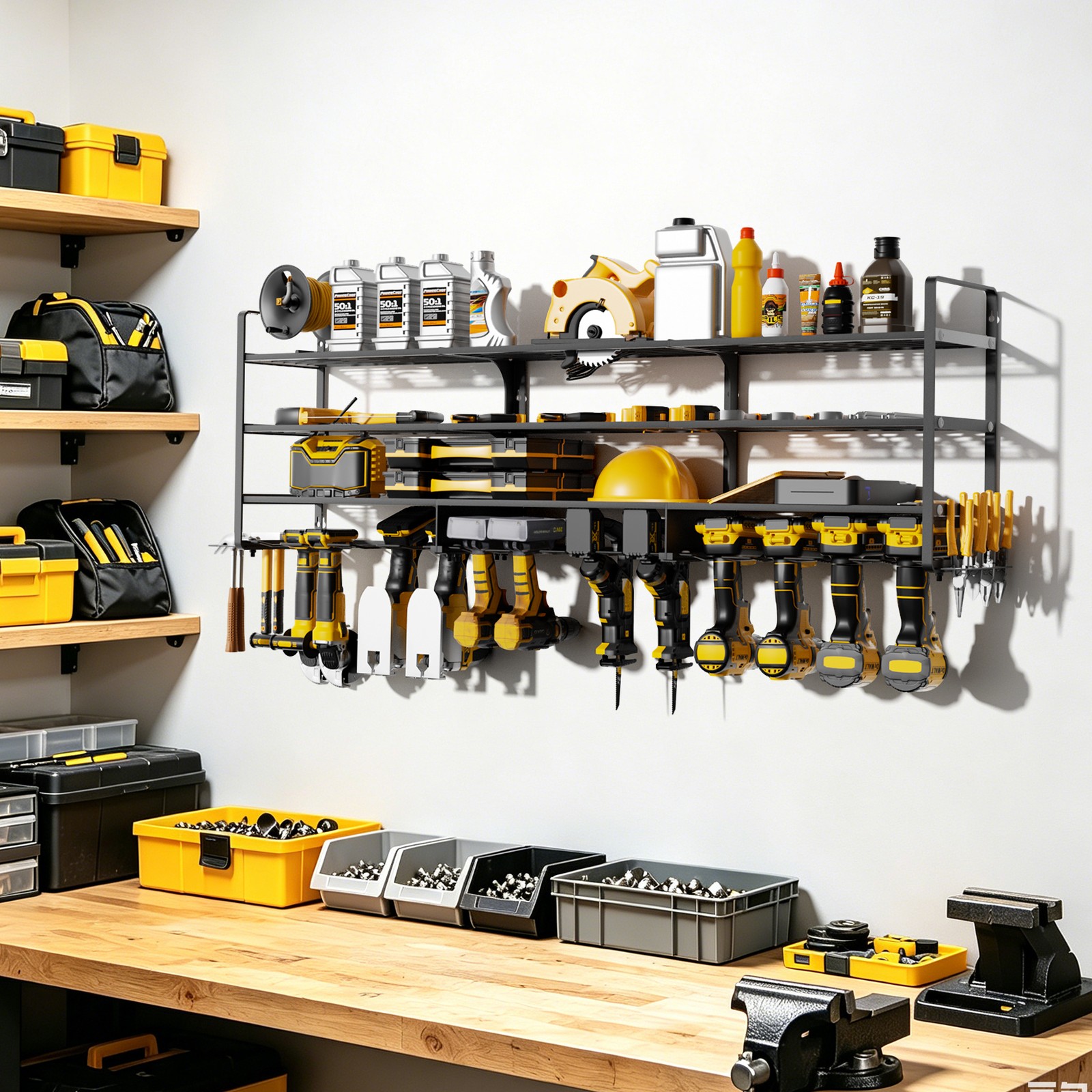 Heavy Duty Wall Mount Power Tool Organizer 4 Layer Garage Workshop Storage Rack