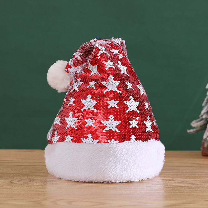 Christmas Hat Xmas Custome Gift Santa Hat Red Flip Sequin Color Changing Cap US