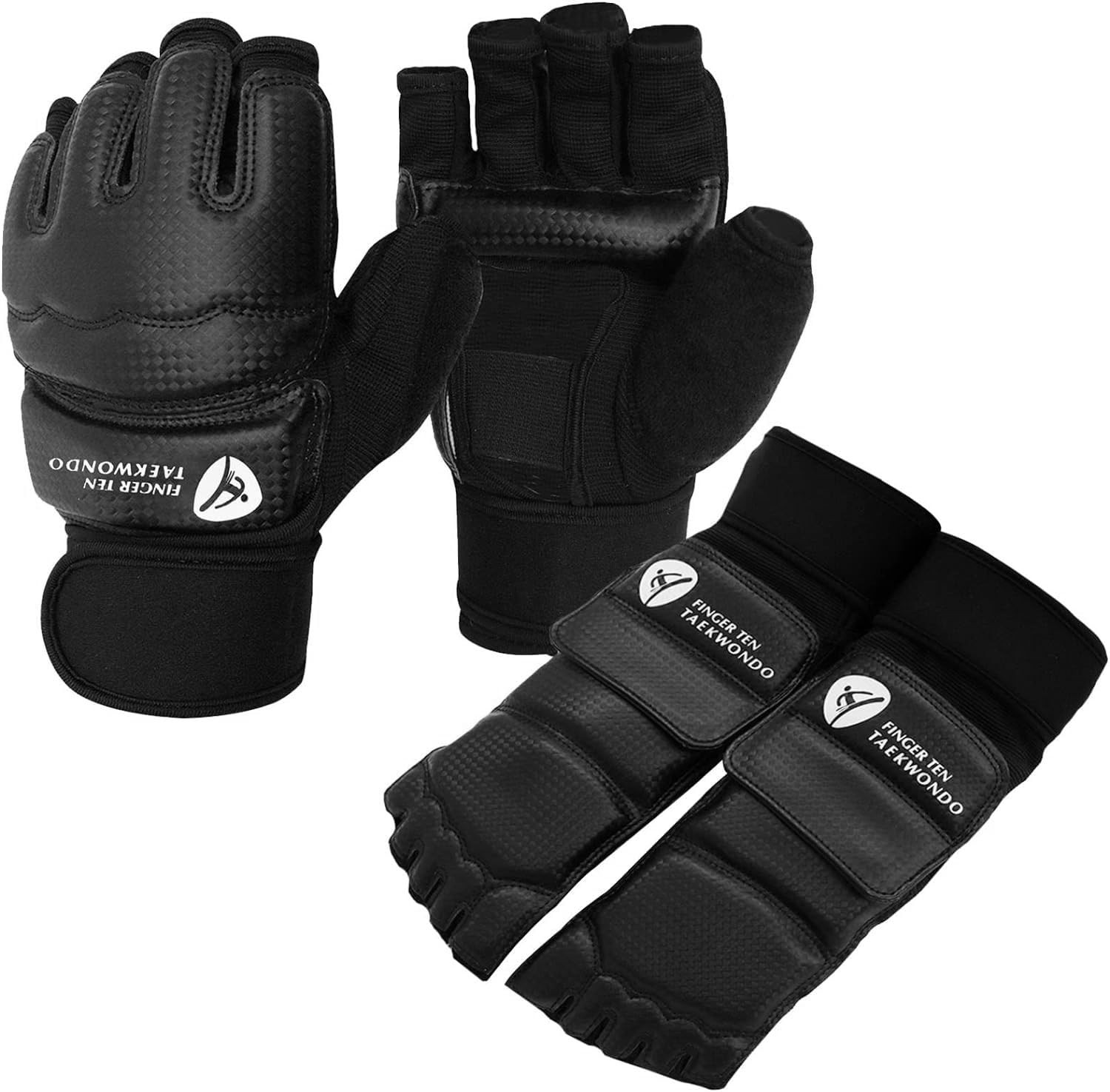 Taekwondo Sparring Gear Gloves Hand and Foot Protectors White X-Small, Black